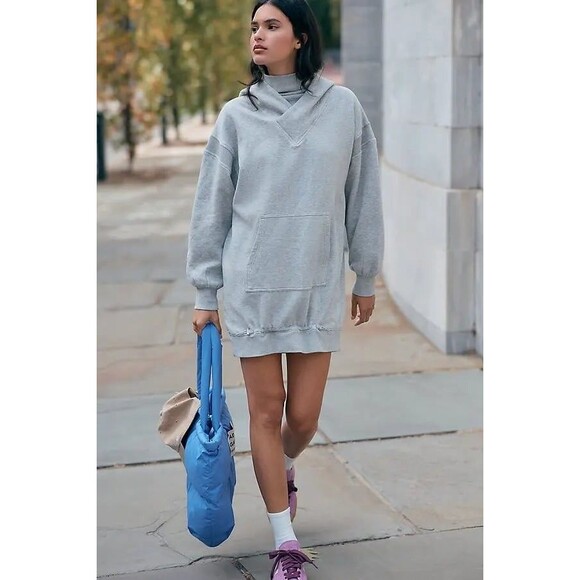Daily Practice by Anthropologie Hooded Mini Dress Long Sleeve Gray XL New  284954